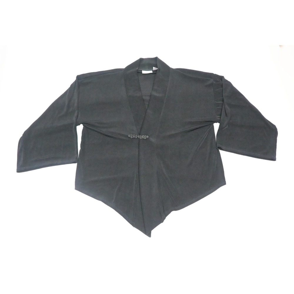 Chicos Travelers Vintage 90s Womens 3 Black Slinky Knit Draped Open Front Jacket